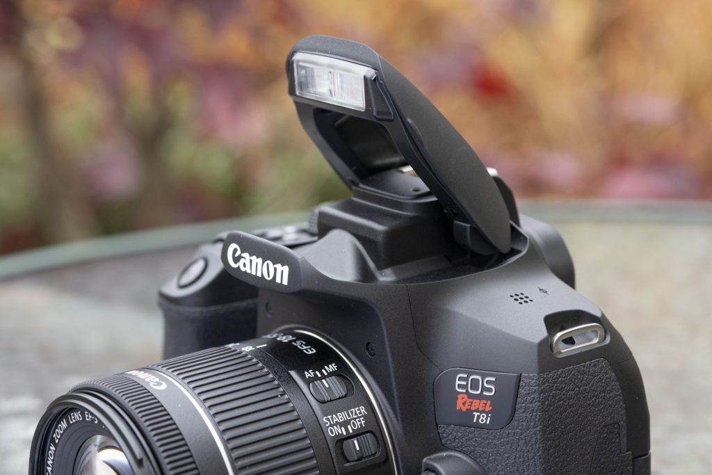 We're honestly pleased to find that the T8i's flash must be manually raised; previous Canon Rebels would often raise their automatically in situations where it actually has a negative impact on your images.