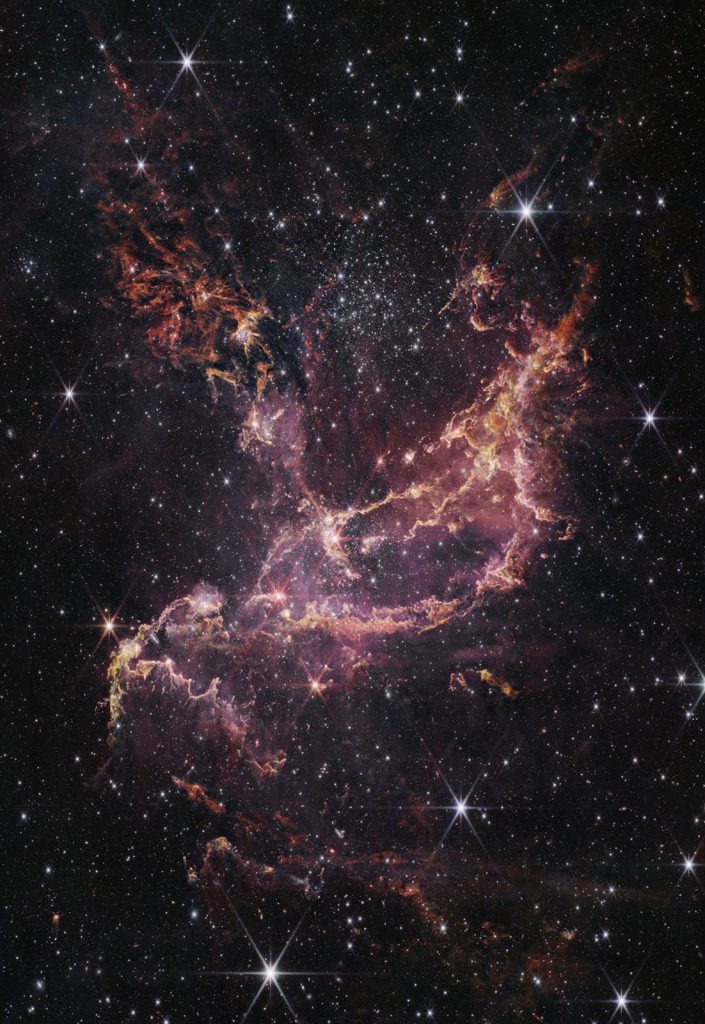 NGC 346 (NIRCam) | Credit: Khoa học: NASA, ESA, CSA, Olivia C. Jones (UK ATC), Guido De Marchi (ESTEC), Margaret Meixner (USRA) | Xử lý hình ảnh: Alyssa Pagan (STScI), Nolan Habel (USRA), Laura Lenkić (USRA), Laurie E. U. Chu (NASA Ames)