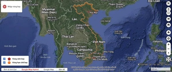 Giao diện hệ thống bản đồ vùng bay flycam chính thức của Bộ Quốc Phòng