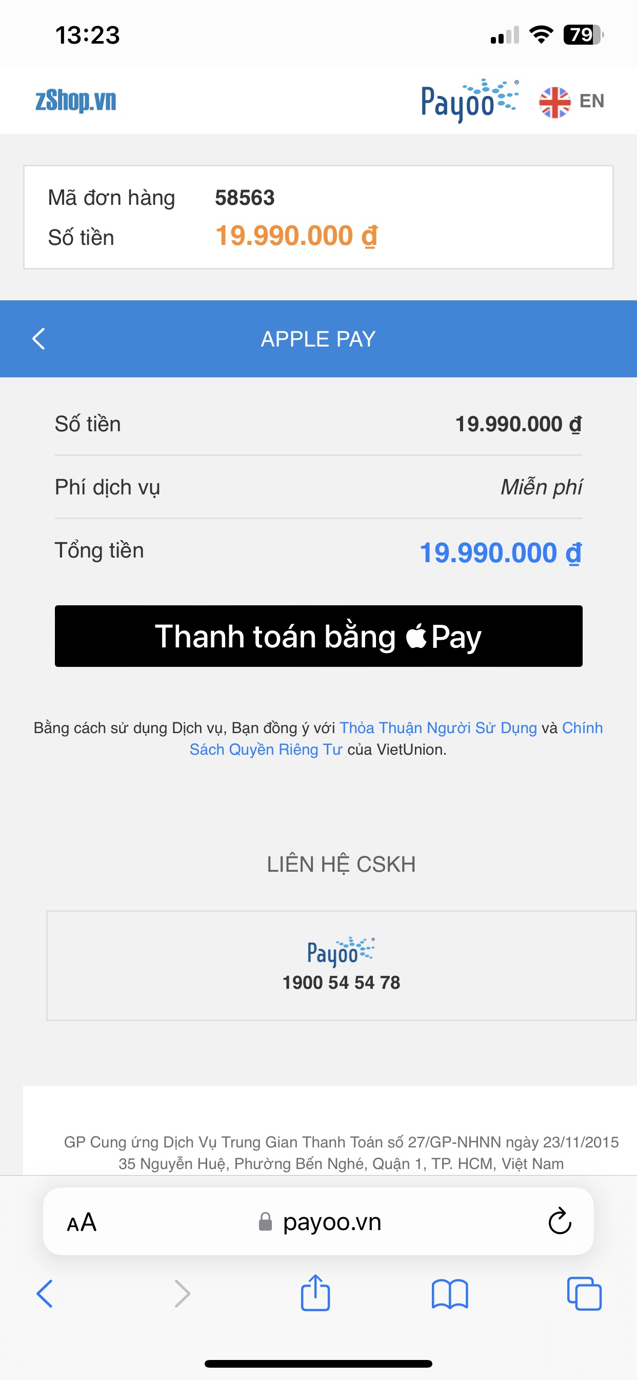 Hướng dẫn Apple Pay Bước 5 zShop