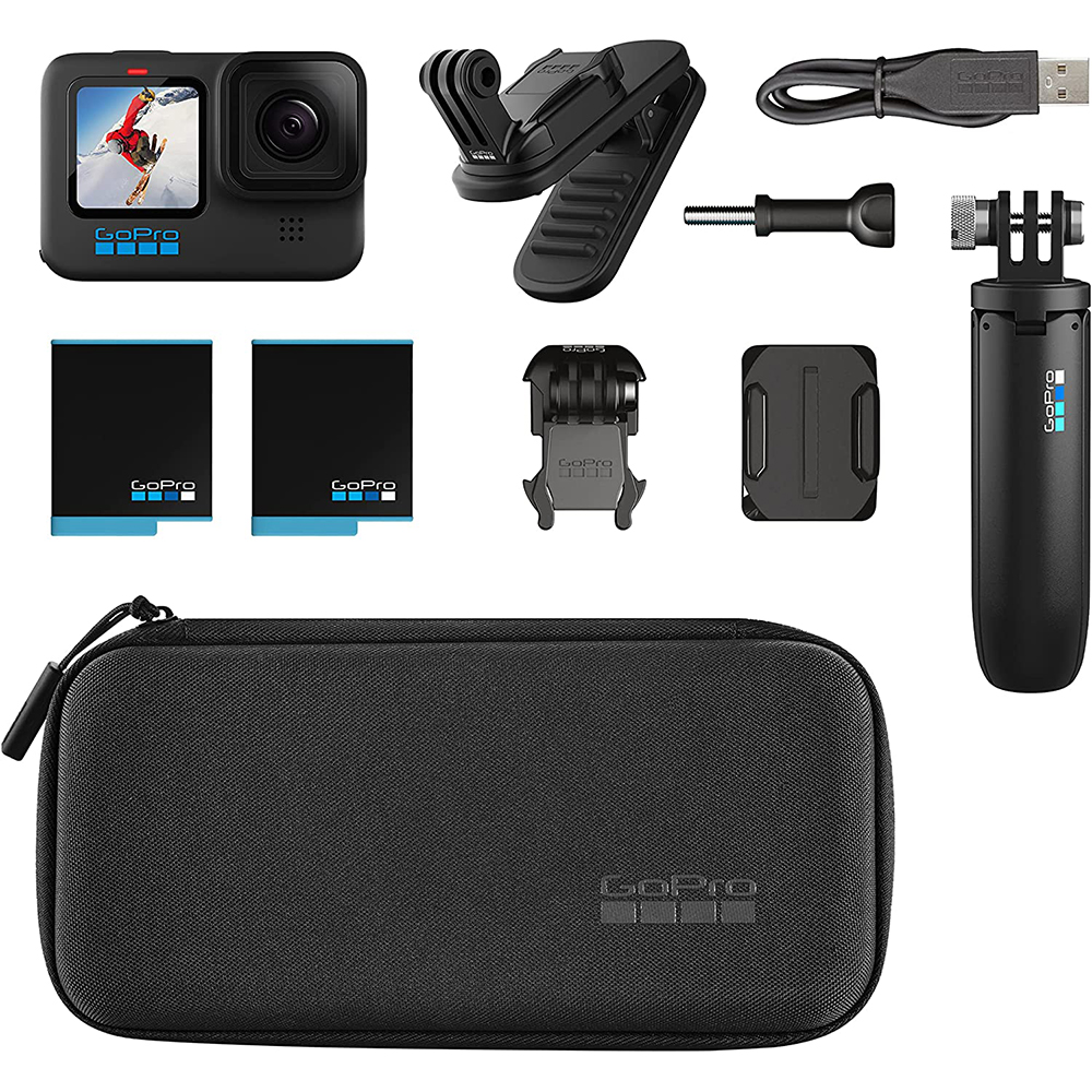 GoPro HERO10 Black Bundle (Magnetic Swivel Clip, 2 Pin, Shorty Grip)