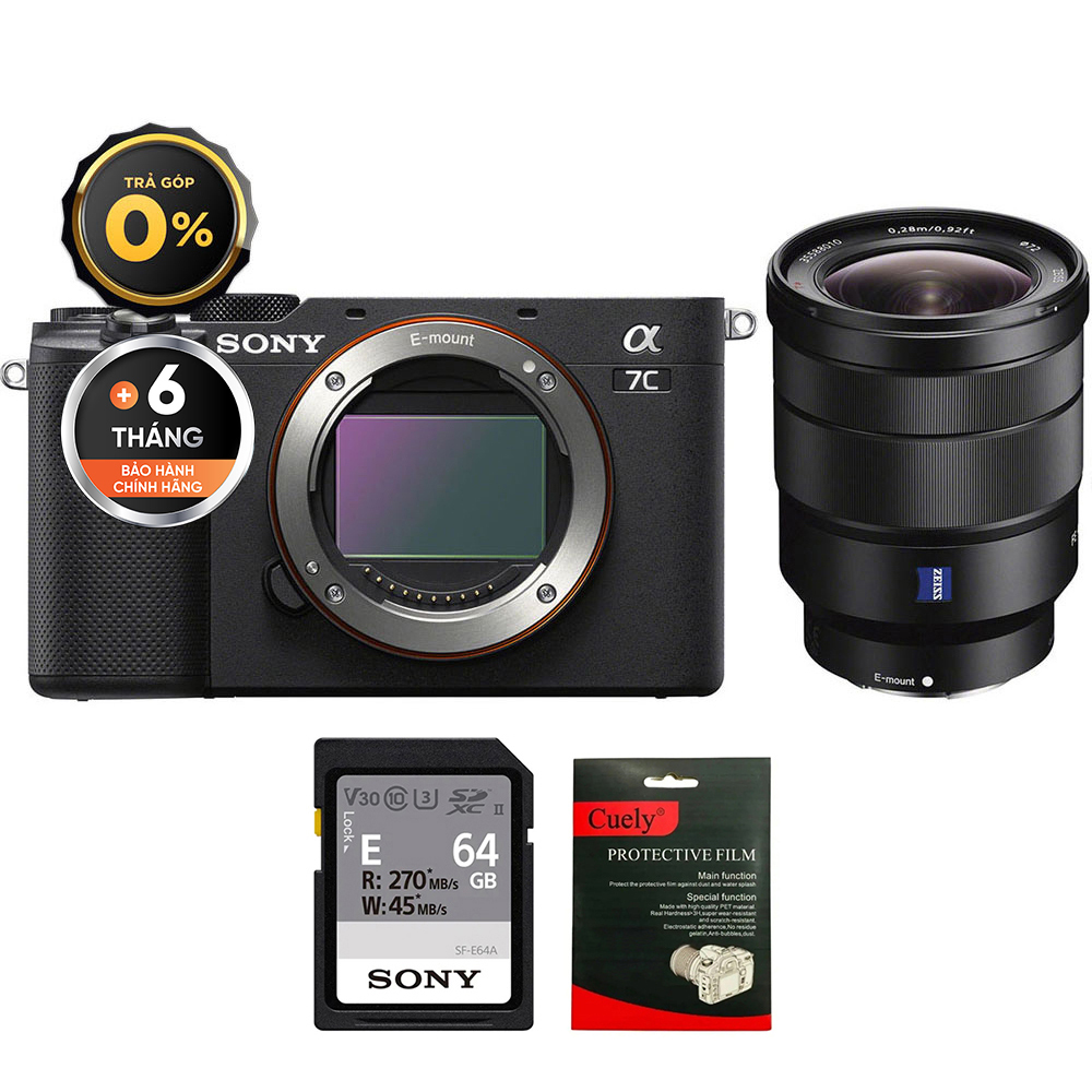 Sony A7C + FE 16-35mm f/4 Z (Black/Silver) (Chính hãng) (Body + FE 16-35mm f/4, Black)