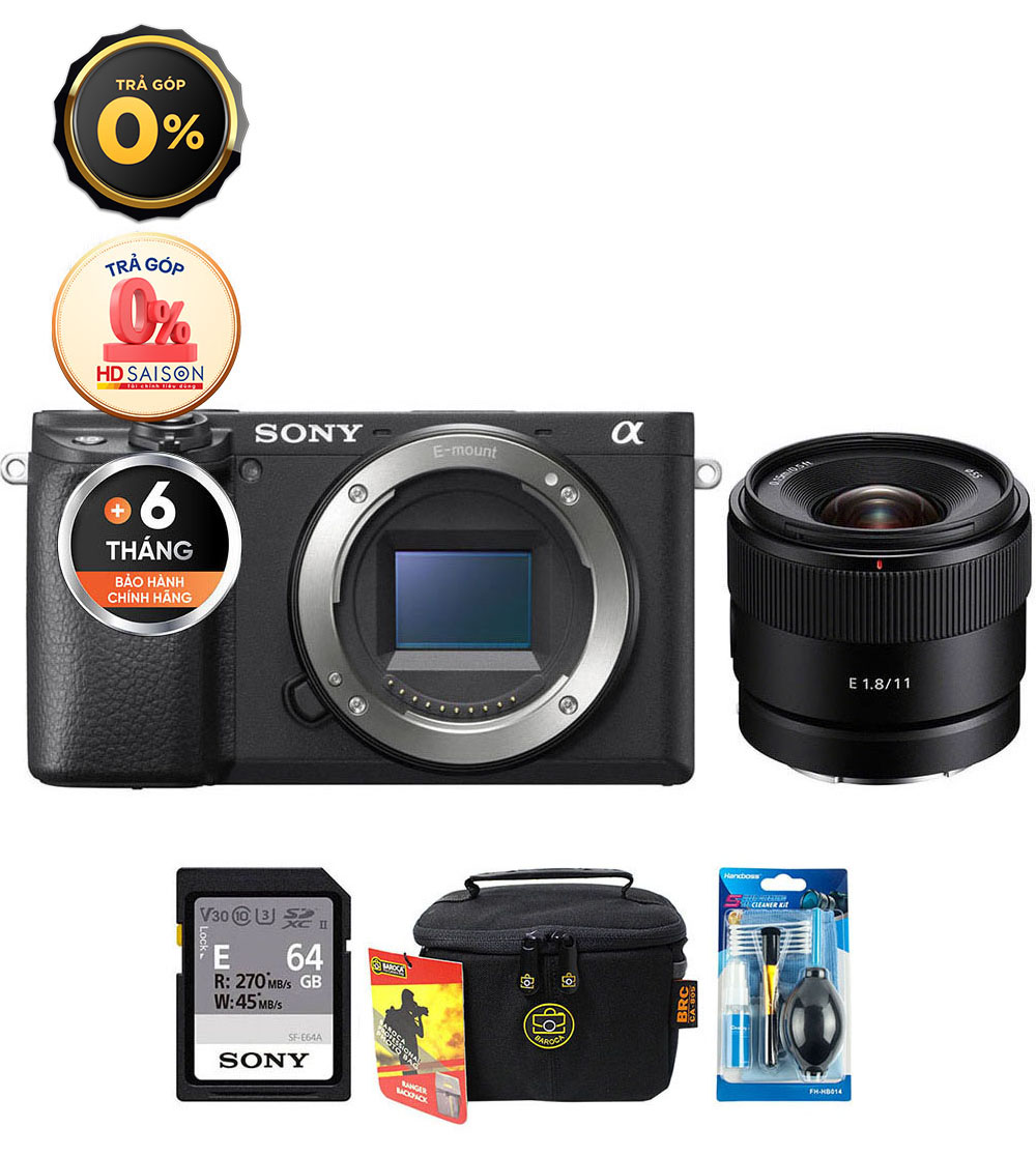 Sony A6400 + E 11mm f/1.8 (Chính hãng) (Thẻ Nhớ 64GB + Túi Máy Ảnh + Bộ Vệ Sinh, Body + E 11mm f/1.8)