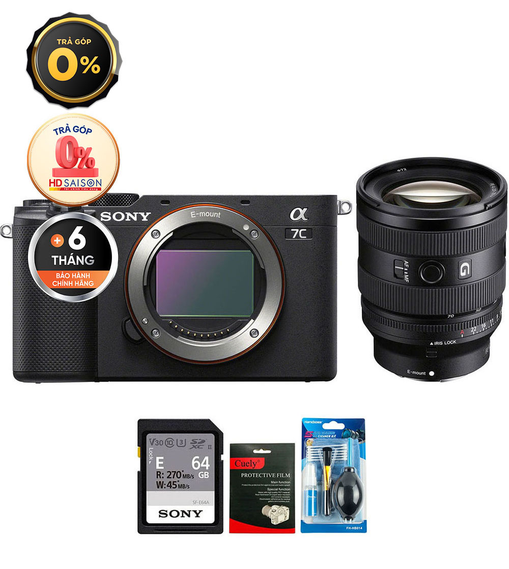 Sony A7C + FE 20-70mm f/4 G (Chính hãng) (Thẻ Nhớ 64GB + Bộ Vệ Sinh, Body + FE 20-70mm f/4, Black)
