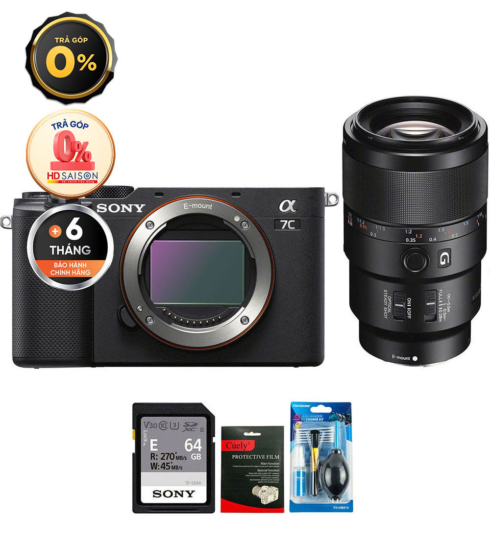 Sony A7C + FE 90mm f/2.8 Macro (Black/Silver) (Chính hãng) (Thẻ Nhớ 64GB + Bộ Vệ Sinh, Body + FE 90mm f/2.8 Macro, Black)