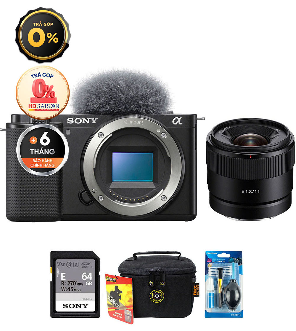 Sony ZV-E10 + E 11mm f/1.8 (Chính hãng) (Thẻ Nhớ 64GB + Túi Máy Ảnh + Bộ Vệ Sinh, Body + E 11mm f/1.8)
