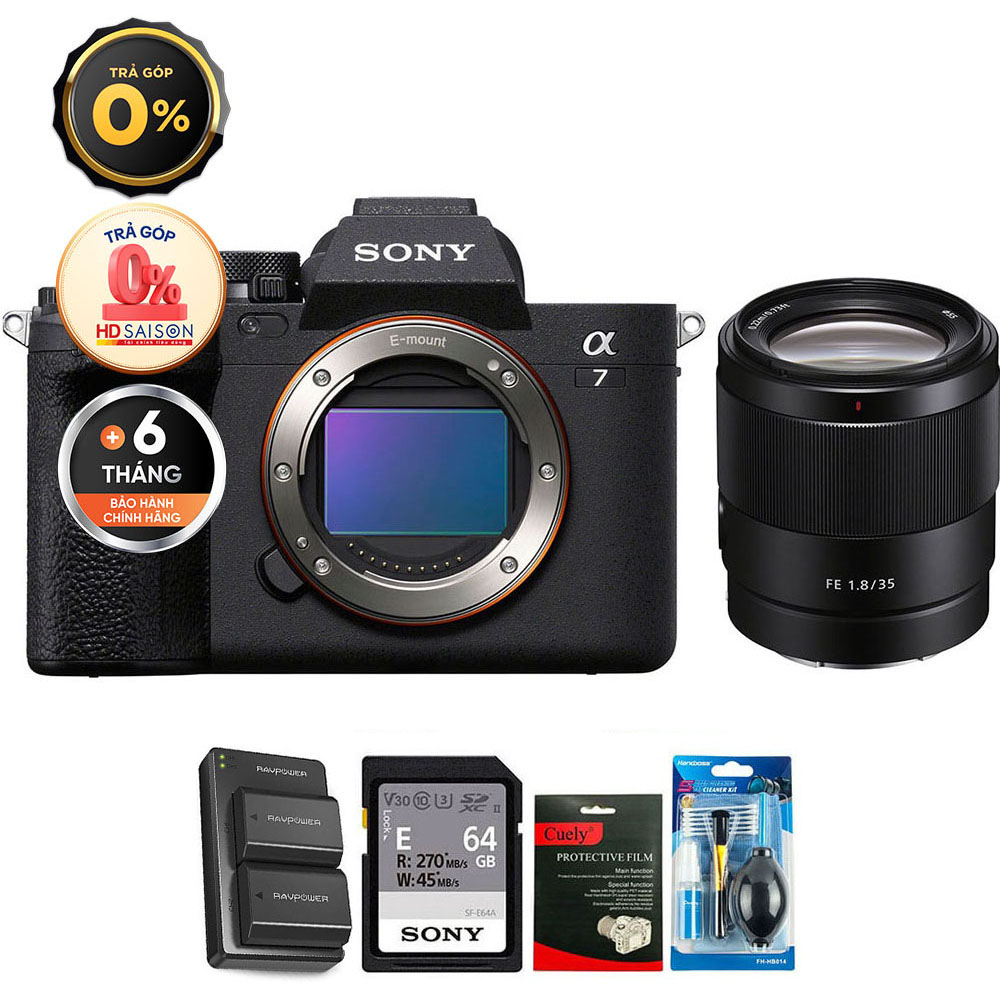 Sony A7 IV + FE 35mm f/1.8 (Chính hãng) (Bộ Pin Sạc + Thẻ Nhớ 64GB + Bộ Vệ Sinh, Body + FE 35mm f/1.8)