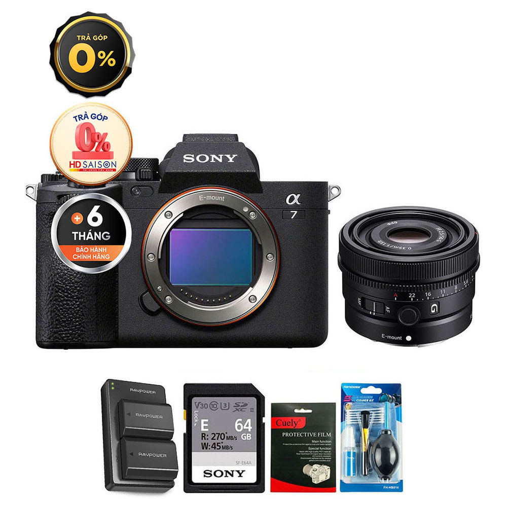 Sony A7 IV + FE 50mm f/2.5 G (Chính hãng) (Bộ Pin Sạc + Thẻ Nhớ 64GB + Bộ Vệ Sinh, Body + FE 50mm f/2.5)