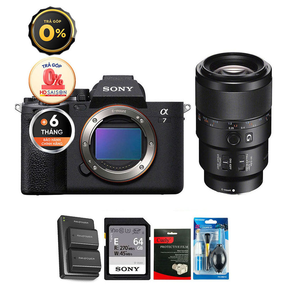 Sony A7 IV + FE 90mm f/2.8 Macro (Chính hãng) (Bộ Pin Sạc + Thẻ Nhớ 64GB + Bộ Vệ Sinh, Body + FE 90mm f/2.8 Macro)