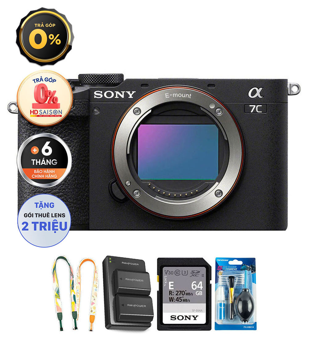 Sony A7C II (Chính hãng) (Bộ Pin Sạc + Thẻ Nhớ 64GB + Dây Đeo + Bộ Vệ Sinh, Body Only, Black)