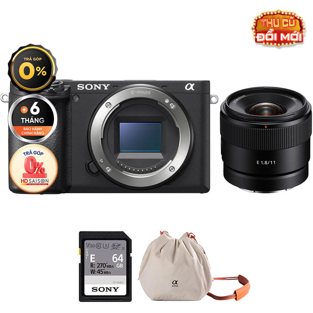 Sony A6400 E 11mm f/1.8 (Chính hãng) (Body Sony E 11mm f/1.8, Thẻ Nhớ 64GB Túi Máy Ảnh)