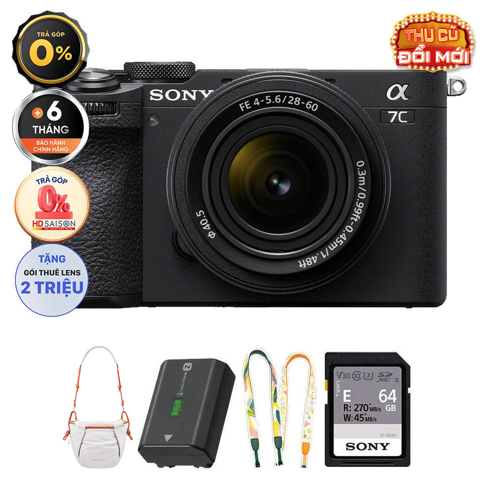 Sony A7C II (Chính hãng) (Kèm Kit Lens 28-60mm, Black, Pin Thẻ Nhớ 64GB Dây Đeo Túi Máy Ảnh)
