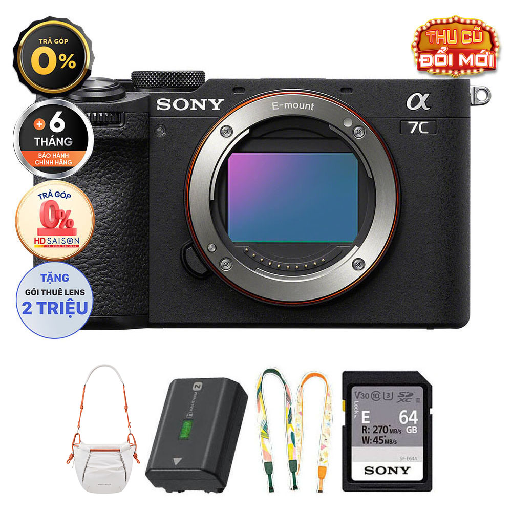 Sony A7C II (Chính hãng) (Body Only, Black, Pin Thẻ Nhớ 64GB Dây Đeo Túi Máy Ảnh)