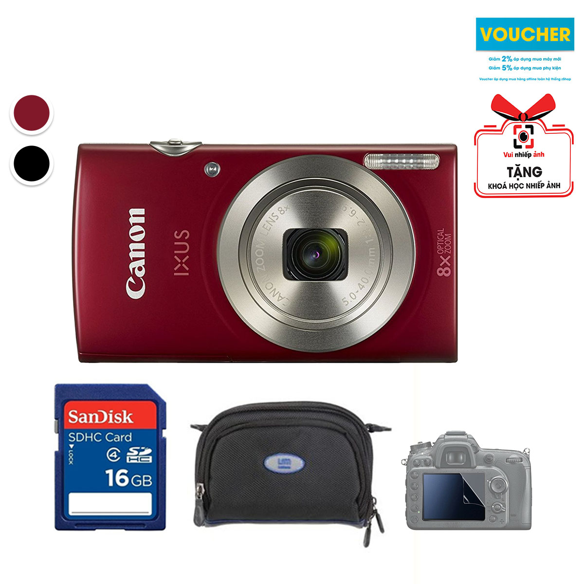 Canon IXUS 185 / màu đen và đỏ (Chính hãng) I Trung tâm mua sắm