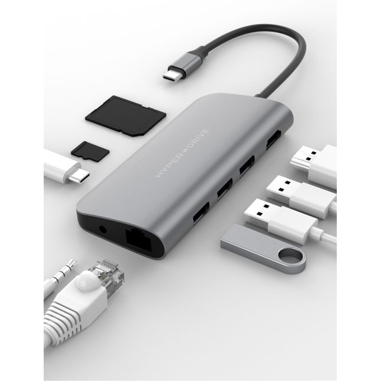 Hub HyperDrive POWER 9 in 1 USB-C (iPad Pro 2018, Mac, Ultrabook, PC, thiết bị USB-C) (Silver)