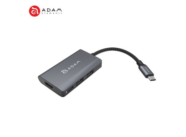Cổng chuyển 4in1 USB-C Adam Elements Casa PD 60W (Grey/Silver)
